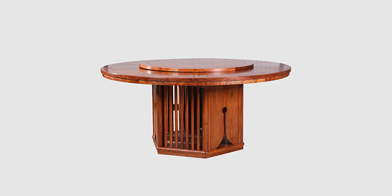 泽普中式餐厅装修天地圆台餐桌红木家具效果图